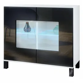 Vladon Kommode Grömitz 92,5 x 84,5 x 35 cm Weiß matt / Schwarz Hochglanz