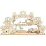 Saico Original Saico - LED Schwibbogen Erzgebirge Motiv „Camping“ - Lichterbogen mit Camping-Motiv - Weihnachtsdeko mit LED Beleuchtung - handgefertigte Lichterbogen, Deko - Made in Germany
