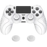 PlayVital Hülle für ps4 Controller,Case Zubehör Anti-Rutsche Schutzhülle Hülle ergonomische Griffe Skin,2 Stück Stick Kappen für Playstation 4 Slim Pro Controller(Guardian Edition,Weiß)