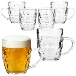 6x Dijon Bierkrug 200ml mit Schild, Relief & Henkel Bierhumpen 0,2L aus Glas