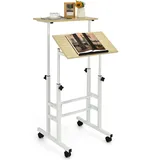 COSTWAY Sitz-Steh Schreibtisch höhenverstellbar auf Rollen, mobiler Stehschreibtisch mit 2-stufiger Computerarbeitsplatz, Laptoptisch Workstation ... - Naturbelassen