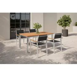 VILLANA Garten-Essgruppe, silber/natural, Aluminium/Eukalyptus, 150 x 90 cm, langlebiges Material, korrosionsbeständig, stapelbar
