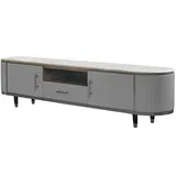 KAWOLA Lowboard MARIA TV-Bank Marmorplatte Kunstleder grau