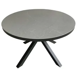Mr. Deko Tisch Almeria - 120 cm rund - gesinterter Stein hellgrau - Gestell Kreuz-Form