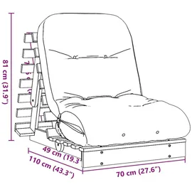 vidaXL Futon Schlafsofa mit Matratze Weiß 70x206x11 Massivholz Kiefer