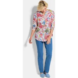 GOLDNER Tunika Schlupfbluse mit floralem Muster Freizeitbluse mit Rundhals mit V und 3/4-Ärmeln bunt 38