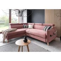 MIUFORM Sweet Harmony - Ecksofa mit Bettfunktion und Bettkasten L-FORM LINKS - 253x208cm - Velours Puderrosa - Sofa Schlafsofa Couch - Rosa