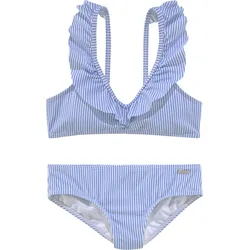 Bustier-Bikini BUFFALO, Kinder, Gr. 122/128, N-Gr, weiß (hellblau, weiß), Polyamid, Bikini-Sets, mit Volants am Ausschnitt