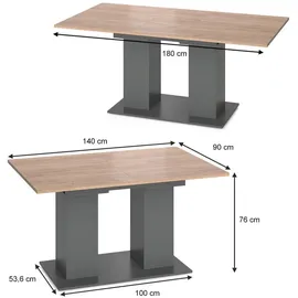Vicco Dix 140 x 76 x 90 cm anthrazit/goldkraft Eiche