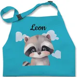 Kinderschürze Schürze Jungen Mädchen - Süßer Waschbär personalisiert I Geschenk für Kinder mit Name I Waschbär Kindermotiv I Waschbären Geschenk Ideen I Raccoons - 2-6 Jahre - Türkis - 2-6 Jahre