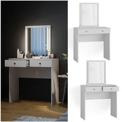 Vicco Schminktisch Frisiertisch Frisierkommode Elara Weiß LED Spiegel 80x79cm modern Schlafzimmer Kommode Schminkspiegel Schublade Ablage Aufbewahrung Kosmetiktisch Make-Up-Tisch