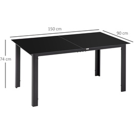 Outsunny Gartentisch mit Glastischplatte schwarz 150L x 90B x 74H cm