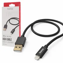 Hama Ladekabel Fabric USB A auf Lightning 1,5m schwarz