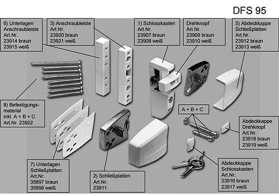 Ersatzteile für Doppelfenstersicherung Abus DFS95 (Ersatzteil: Nr. 3 Anschraubleiste weiß)