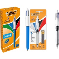 BIC 4 Farben Kugelschreiber Set 4 Colours Original, 12er Pack, Ideal für das Büro, das Home Office oder die Schule & 4 Farben Kugelschreiber Set 4 Colours 3+1HB, mit Bleistift, 1er Pack