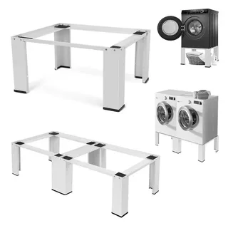XERSEK Waschmaschinenunterschrank Einzel/Doppel Waschmaschinen Untergestell Metall Unterbau Podest (Doppel Waschmaschinenuntergestell für Waschmaschine & Trockner, Erhöhung Unterbau Sockel, Waschmaschinenzubehör Unterschrank Gestell mit 2X150 kg Tragkraft, (LxBxH) 126 x 54.5 x 32cm Weiß)