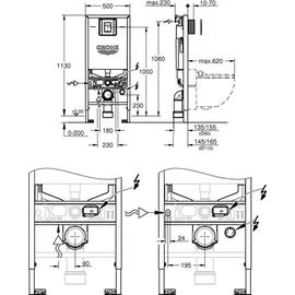 Grohe Rapid SLX Vorwandelement für WC, 1,13 m, m SPK 6-9 l, m Spülstromdr.
