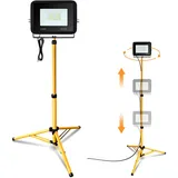 Jiubiaz Baustrahler LED mit Stativ, 10W Arbeitsstrahler 900LM Bauscheinwerfer 6000K Kaltweiß, Höhenverstellbar Stativ und 1m Kabel, IP66 Wasserdicht Baulampe Schuppen (kein Stecker)