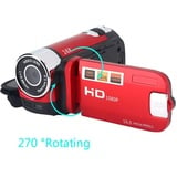 Handheld-Videocamcorder 16X Videokamera Camcorder Full HD 2,4-Zoll-Bildschirm 270 Grad Drehbar, Digitalkamera mit COMS-Sensor, Eingebauter Lautsprecher, Digitale Videokamera für Kinder,(EU-Rot)