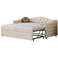 REDOM Polsterbett Funktionsbett Schlafsofa Multifunktionsbett - Gästebett (Schlafsofa, Leinenstoff mit USB-Anschluss & klassischem Design, 90x200 cm), ohne Matratze beige