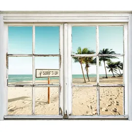 Queence Wandsticker Surfs up Strand, Wandsticker, Wandbild, selbstklebend, Strand beige