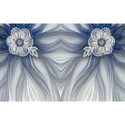 Fototapete PAPERMOON "Muster mit Blumen blau", bunt, B:3,50m L:2,60m, Vlies, Tapeten