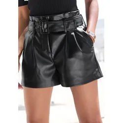 Shorts LASCANA, Damen, Gr. 42, N-Gr, schwarz, Web, Obermaterial: 100% Polyester. Beschichtung: 100% Polyurethan, unifarben, modisch, figurumspielend kurz, Hosen, aus Lederimitat, Kunstleder Shorts, elegant, modisch