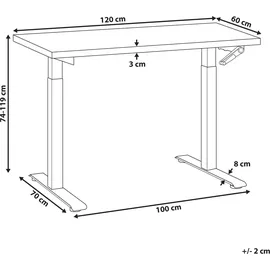 Beliani Schreibtisch Hellbraun u. Weiß Melamin 120x60 cm Manuell Höhenverstellbar Rechteckig mit Kurbel Metallgestell Modern Büro Steh-sitz Stehtisch