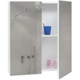 Mendler Spiegelschrank HWC-B19b, Badschrank Hängeschrank, 2 Regalböden hochglanz FSC®-zertifiziert 70x60x16cm ~ weiß