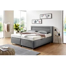 Westfalia Schlafkomfort Boxspringbett, grau (feinstrukturstoff grau), Liegefläche B/L: 180cm x 200cm, H3, 7-Zonen-Kaltschaummatratze, Bezug Unterbox und Kopfteil: Feinstrukturstoff (77% Polyester, 23% Viskose);Bezug Obermatratze 100% Polyester, waschbar bis 60C;Bezug Zierkissen