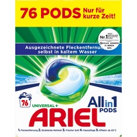 Ariel Waschmittel All-in-1 PODS Universal 76 PODS – 76 Waschladungen, Ausgezeichnete Fleckentfernung selbst in kaltem Wasser, frischer Duft