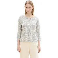 Tom Tailor Damen Langarm-Shirt Henley Regular Fit Neutral Tile Design, 36134 M