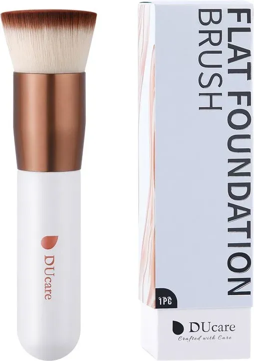 DUcare Foundationpinsel, Kabuki-Pinsel mit flachem Kopf, professioneller Synthetik-Pinsel zum Auftragen und Verblenden von flüssigem Make-up und Mineral-Kosmetik, Roségold/Weiß
