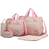 Miss Lulu 5er-Set Baby Wickeltasche Babytasche Tasche Mutter Windeltasche Handtasche Schultertasche Flaschenhalter mit wickelunterlage (Pink)