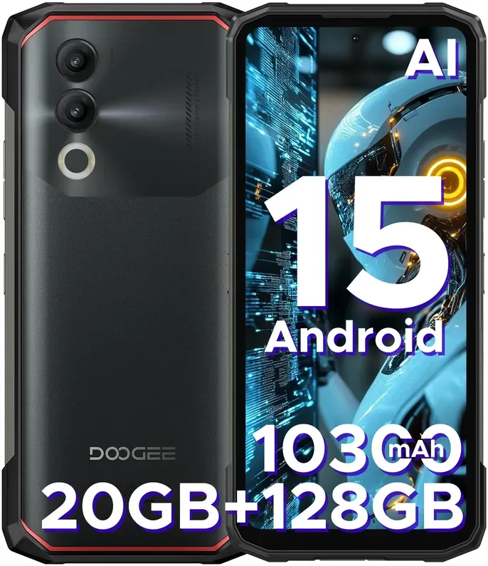 DOOGEE Blade 20 robustes Android-Smartphone, 6,6 Zoll 90Hz HD+ Display, Android 15, T7200-Prozessor, 20GB RAM (4GB+16GB erweitert) + 128GB Speicher, 10300mAh Akku, NFC, OTG, Dual-SIM (Schwarz)