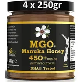 Bee Natural MGO 450+ 1000g Manuka Honig in einem umweltfreundlichen Echtglasgefäß aus nicht gefärbtem Glas * Premium Monofloral Neuseeland Manuk...