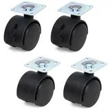 Gedotec Möbelrollen-Set aus Kunststoff | 2 Stück mit Bremse - 2 Stück ohne | Rollen für Möbel | BASIC | Rollen-Ø 40 mm | Tragkraft 80 kg pro Set | Möbel Transportrollen schwarz | Transport Rollen