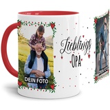 Tasse - Lieblings-Opa - zum selbst Gestalten mit zwei Fotos - personalisierbare Fototasse für Opa aus Keramik, Innen & Henkel Rot, 300 ml