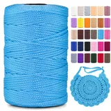 Polyester Makramee Garn 3mm X 225m,Makramee Band,Makramee Kordel 100% Polypropylene Yarn Makramee Schnur Kordel Garn Zum HäKeln FüR Makramee Blumenampel Deko KnüPfen Taschen DIY (Hellblau, 1 Pcs)