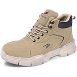 OFFCUP Sicherheitsschuhe Herren Damen, Wasserdicht Stahlkappe Arbeitsschuhe, Schnittschutzstiefel, rutschfeste Leicht Knöchelhoch Leder Sicherheitsschuhe Khaki Größe 42 - 42 EU