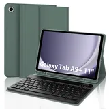SENGBIRCH Tastatur Hülle für Samsung Galaxy Tab A9 Plus 11 Zoll 2023 - QWERTZ Deutsche Tastatur Abnehmbare Bluetooth Wireless Tastatur für Galaxy Tab A9+ 11'' 2023, Dunkelgrün