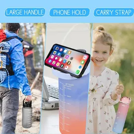 luxuskollektion 2er Pack Trinkflasche BPA-frei mit Zeitmarkierung & Strohhalm