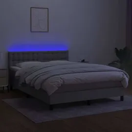 vidaXL Boxspringbett mit Matratze & LED Hellgrau 140x200 cm Stoff