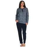 normann-wäschefabrik Damen Frottee Pyjama Schlafanzug –Sterne als Motiv - auch in Übergrößen bis Gr. 60/62, Farbe:Marine, Größe2:60/62 - 60-62