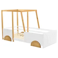 Kinder Autobett - Einzelbett 90x200 cm - Kiefernholz und MDF - Mit Rausfallschutz - Belastbar bis 100 kg - Ohne Matratze - Weiß + Natur