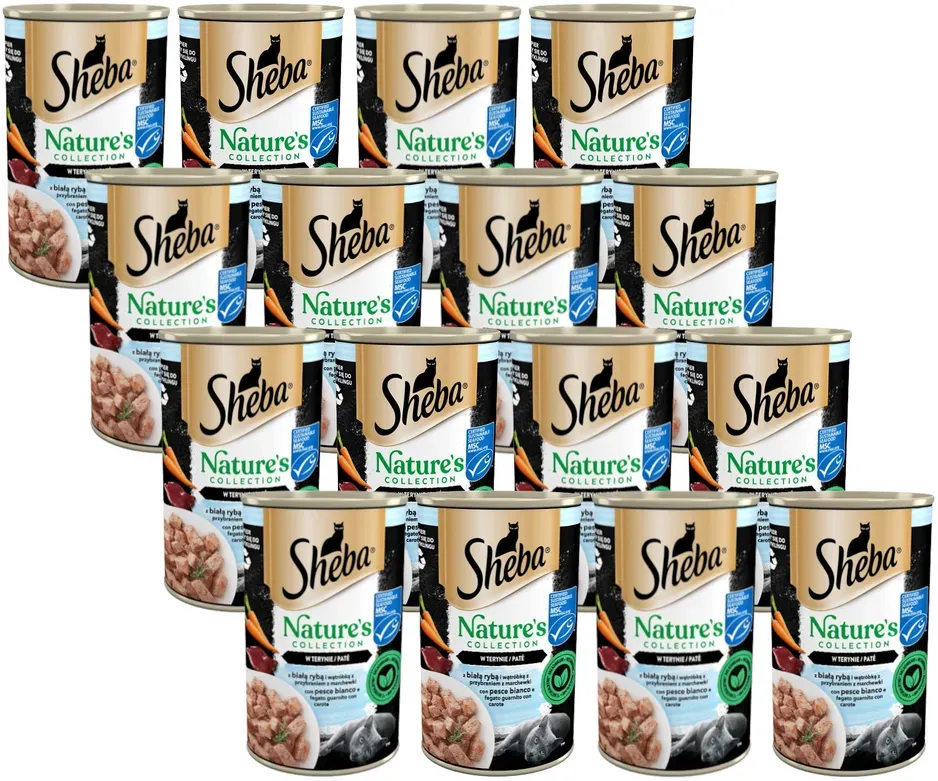 SHEBA Dose 24x400 g Nature's Collection - Nasses Alleinfuttermittel für ausgewachsene Katzen, mit Weißfisch und Leber mit Karottenaufstrich, in Terin (Rabatt für Stammkunden 3%)