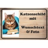 Katzenschild - Aufkleber - Katze - mit Wunschtext und Foto - Spruch - Design Deko Geschenkidee individuell personalisiert - selbst gestalten