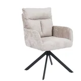Home Deluxe Esszimmerstuhl mit Armlehne ALUNA Chenille - 3er Set Beige Drehbarer Esszimmerstuhl, Esszimmerstuhl mit Drehfunktion, 360-Grad drehbarer