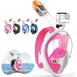 Tyuodna Schnorchelmaske Erwachsene und Kinder,Tauchmaske Vollgesichtsmaske CO2 Sicher,180-Grad-Sicht Tauchermaske Vollmaske,Antibeschlag Snorkeling Mask mit Kameraposition (Weiß Rosa, L/XL)