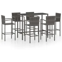 vidaXL 7-tlg. Gartenbar-Set Poly Rattan Grau